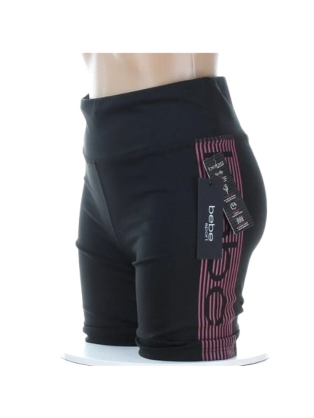 NWT Bebe Sport High Waisted Side Logo Biker Shorts Black Pink